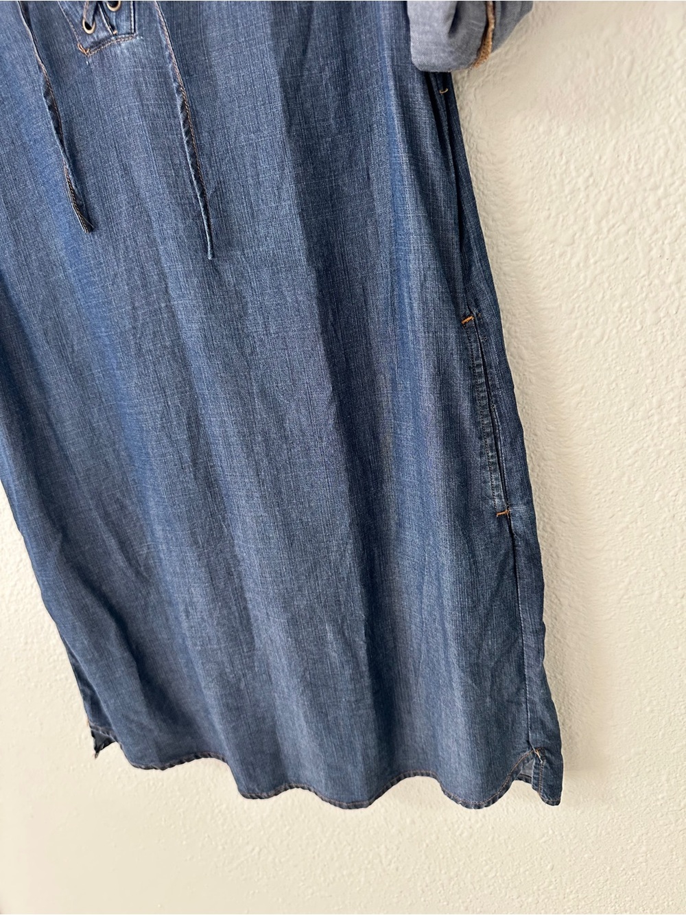 Denim Lace-Up Casual Dress - Picture 4 of 5